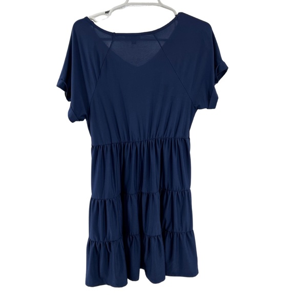 Umgee ruffle tiered babydoll dress blue small casual travel summer roll sleeve - Picture 2 of 5